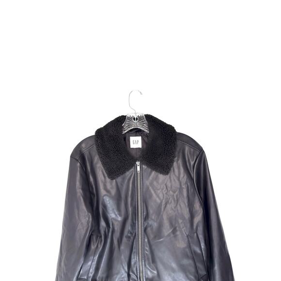 Gap Faux Leather Bomber Jacket Black Punk Emo Casual Sherpa Collar Small - Picture 4 of 12